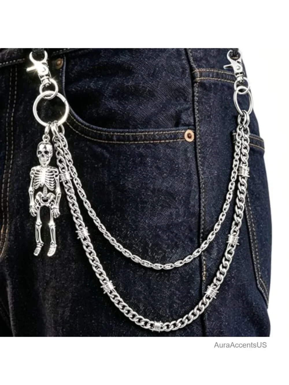Double Layer Skull Wallet Chain Punk Gothic Metal Pant Keychain Streetwear